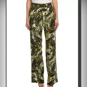 Worth New York Olive Khaki Green Palm Print Crepe De Chine (silk) Sienna Pants